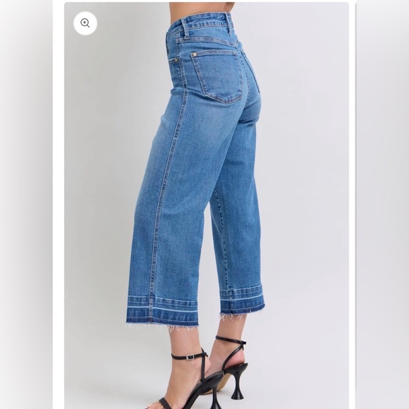 Judy Blue High Waist Tummy Control Release Hem Crop Wide Leg Denim Jeans 88875 - Picture 4 of 4
